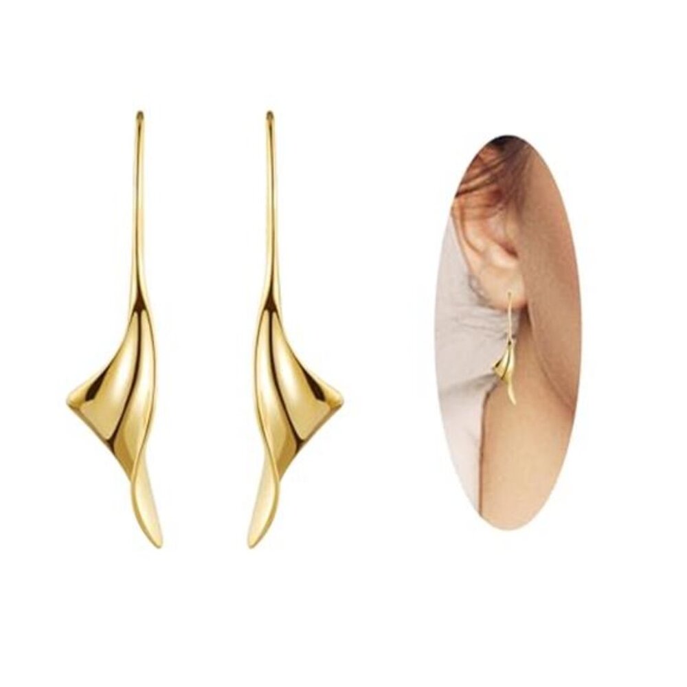14K Gold Hoop Threader Earrings Spiral Dangle Drop Earrings for Women Jewelry